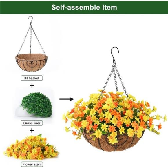 Artificial Flowers Hanging Basket for Outdoor Indoor, Fake Daisy Flowers - Picture 5 of 6